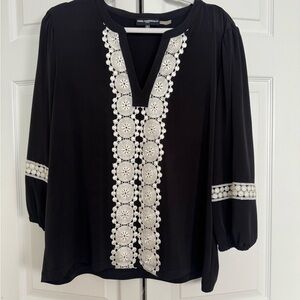 Karl Lagerfeld Black Blouse with White Embroidery